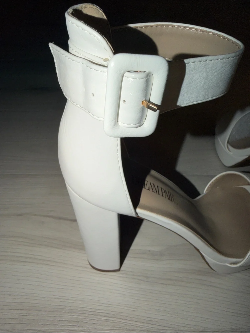 Women's White Platform Block Heel Sandals with Ankle Strap